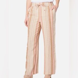New Denim & Co. Naturals Striped Linen Blend Wide Leg Pant Warm Multi 2XP